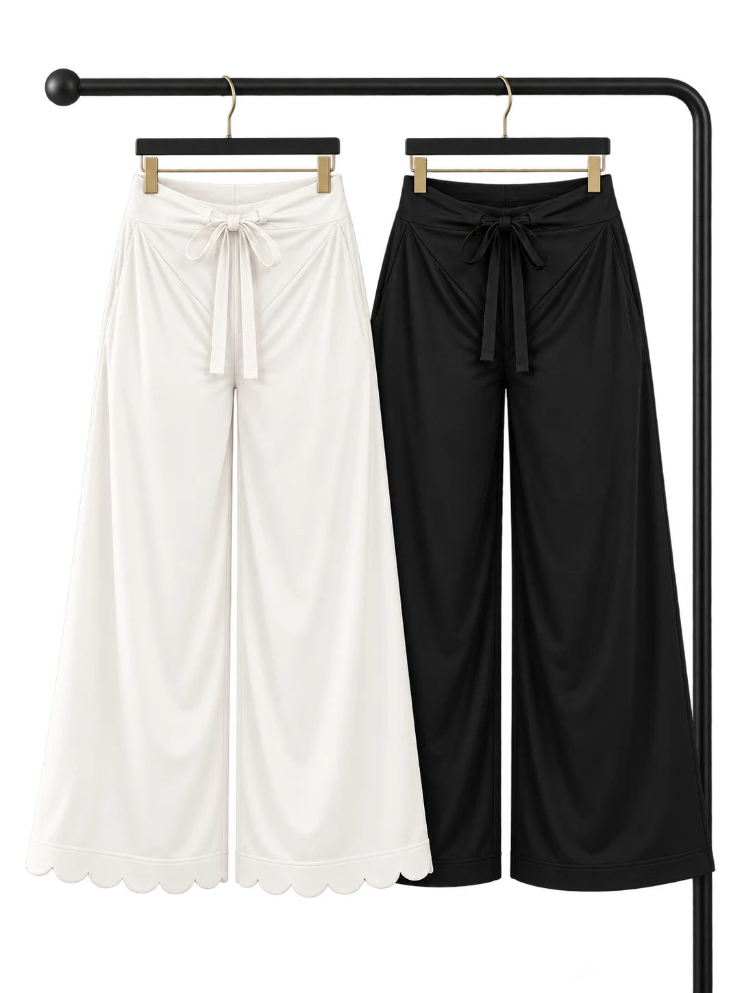 Studio campaign with black and white palazzo looks